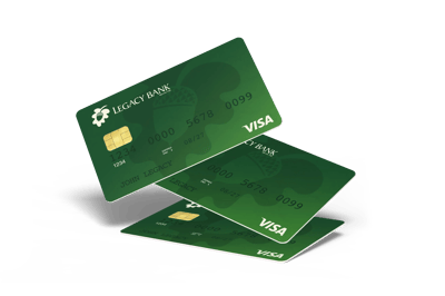 Three Legacy Bank Visa cards 